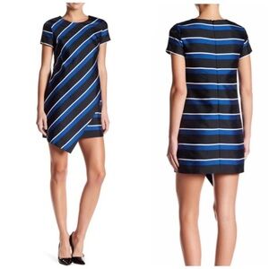 NWOT Cynthia Steffe Asymmetrical Hem Blue Black Stripe Abbey Shift Dress Size 6